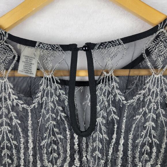 Whimsigoth L Top Sheer Long Sleeve Pullover Black Silver Metallic Dark Romantic - Picture 7 of 10